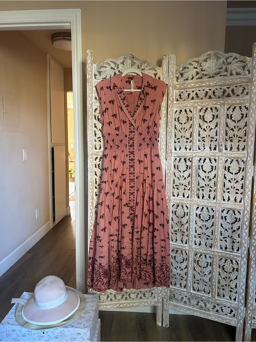 Anthropologie Rose Pink Sleeveless Floral Maxi Dress